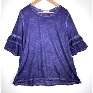 Neon Buddha Top Women Large Purple Washed Flutter Sleeve Boho Casual Comfortwear